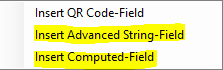 The "Insert String/Computed field" options.