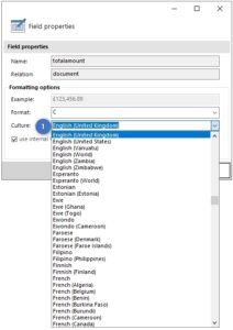 The "Culture" formatting options. 