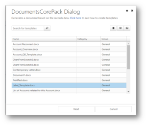 Select your label template in the DCP dialog.