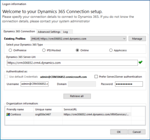 The Advanced Settings of the Connection Dialog.