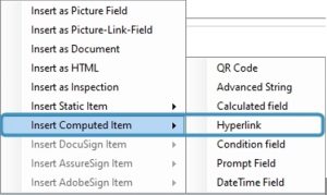 Select "Insert Computed Item" and then "Hyperlink".