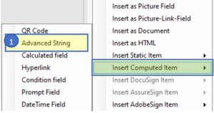 Select "Insert Computed Item" and then "Advanced String".