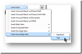 Select Insert AssureSign Item > Text or Signature.