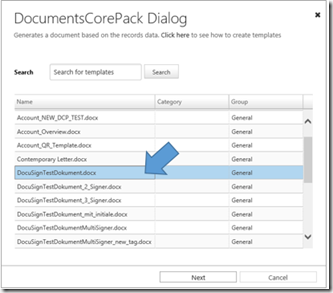 Select a template from the DCP dialog.
