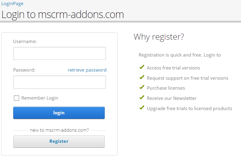 Login to mscrm-addons.com