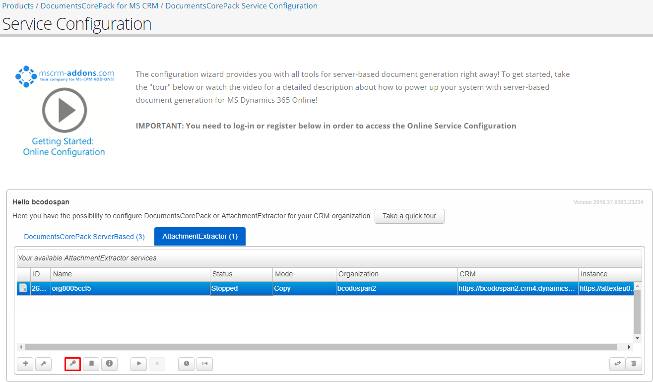 The AE online configuration will show