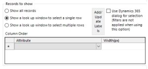 Show a lookup window to select a single row