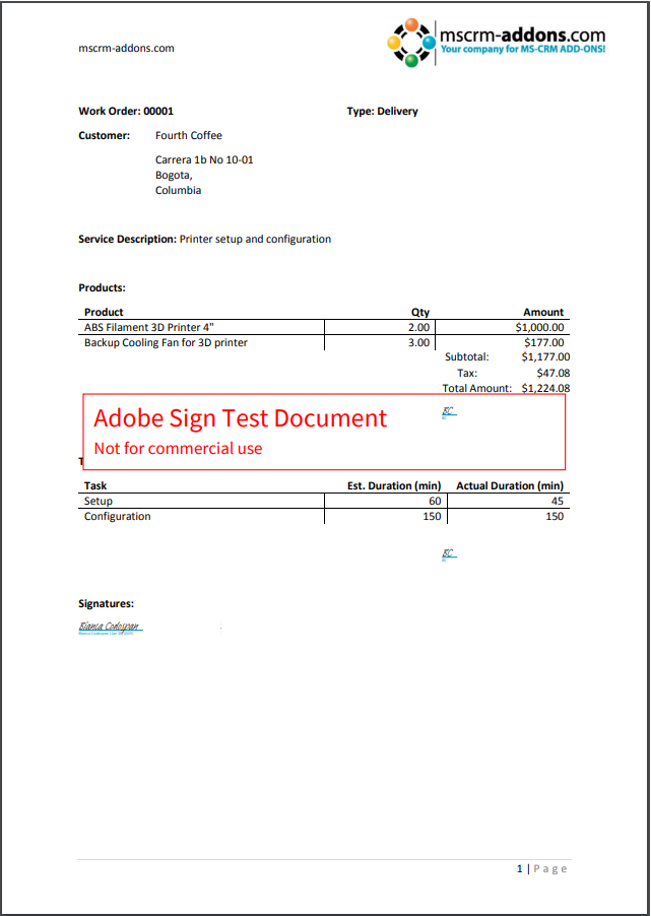 An example of a document for in-person Adobe Sign signing in DCP.
