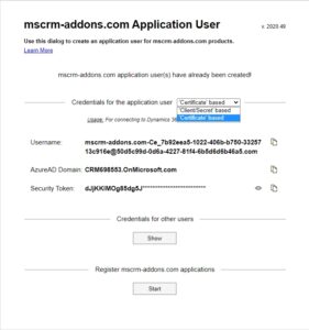 mscrm-addons.com Application User - overview