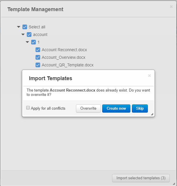 Options on how to proceed if template already exists