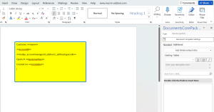A sample document template with inserted fields.