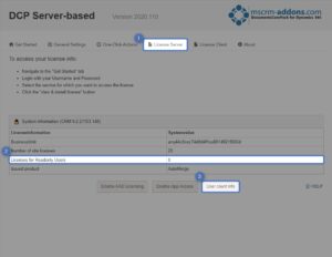 DCP License Server tab overview.