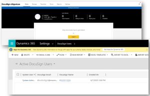DocuSign Welcome screen and validated user in Dynamics 365