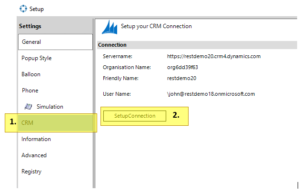 Accessing connection settings for the TelephoneIntegration Client.