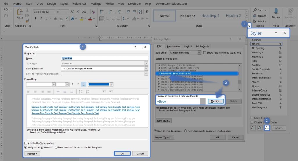 How to modify the Hyperlink style