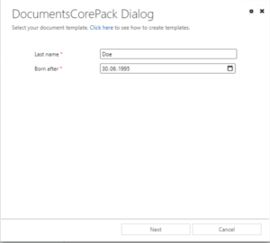Input for User Prompts in the DCP Dialog 