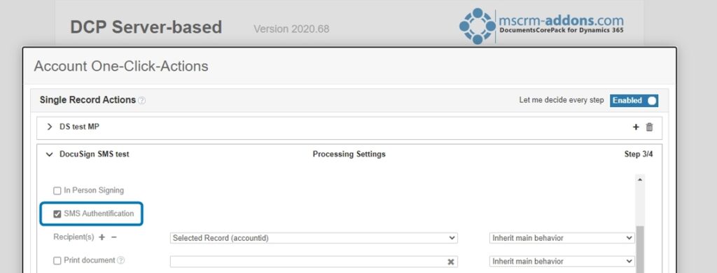 How to activate the DocuSign SMS Authentication for DocumentsCorePack