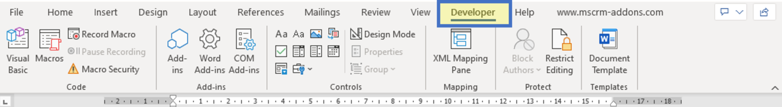 the-developer-tab-in-microsoft-word-mscrm-addons-knowledgebase