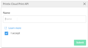 Name the API key in the Printix Cloud Print API window.