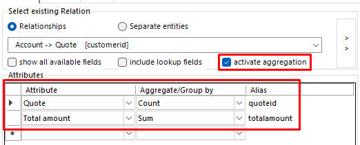 activating aggregation for quote