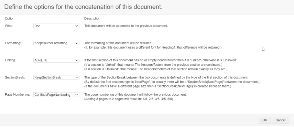 Concatenate option overview