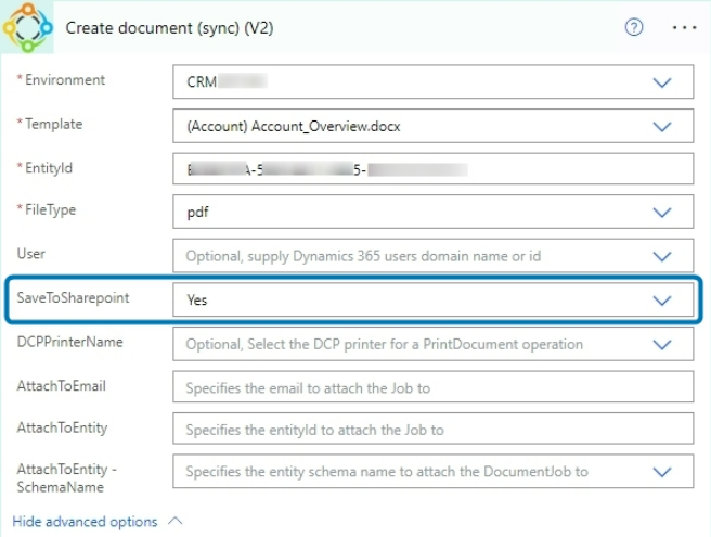 Selecting ‘SaveToSharepoint’ via Power Automate