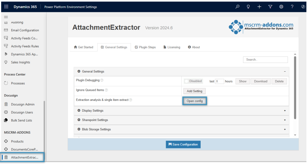 The General Settings of the AttachmentExtractor
