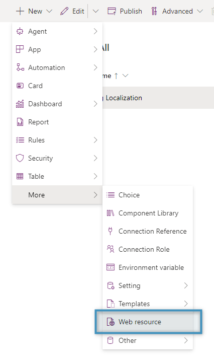 Creating a new web resource