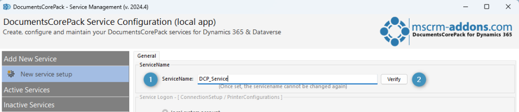 Entering a service name