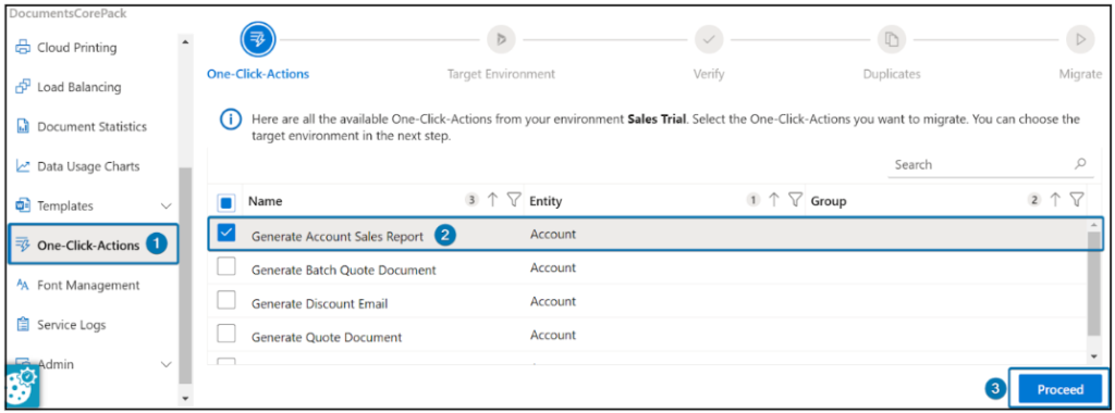 Select OCAs to migrate