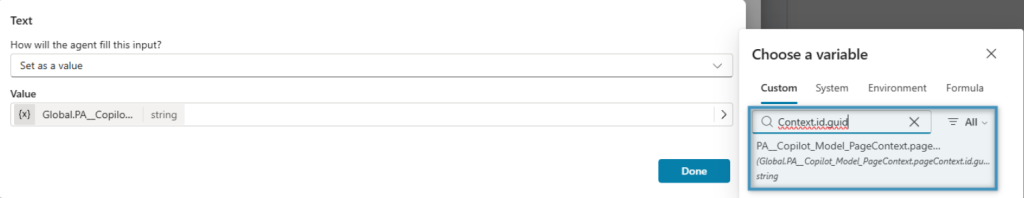 Set as value for agent to fill