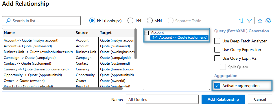 Configuring aggregation for our Quote table
