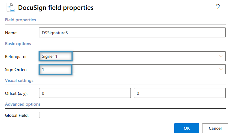 Setting the properties for our ‘Signature’ field