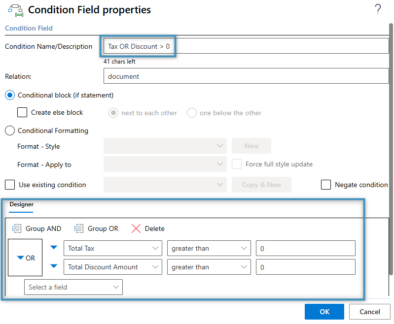 The conditions now grouped together