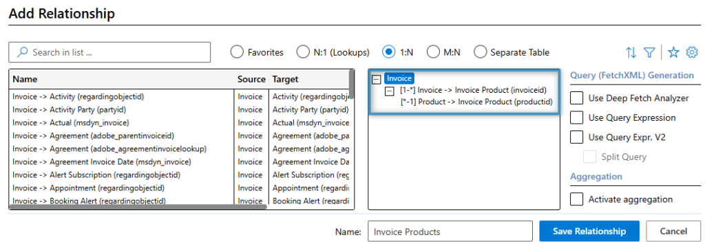 Adding a relationship via the Relationship Designer