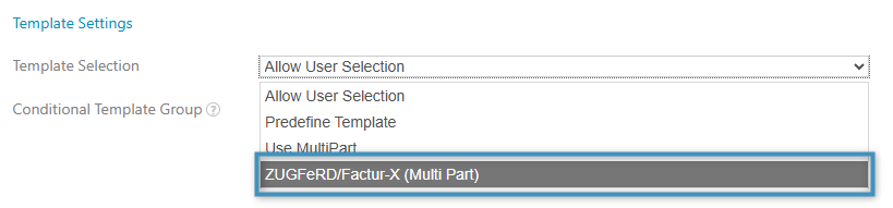 Selecting the ZUGFeRD option