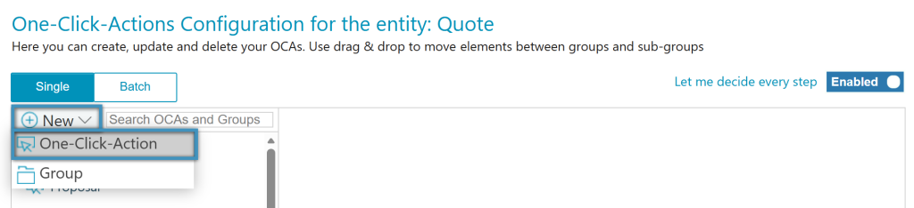 Adding a Single One-Click-Action Configuration