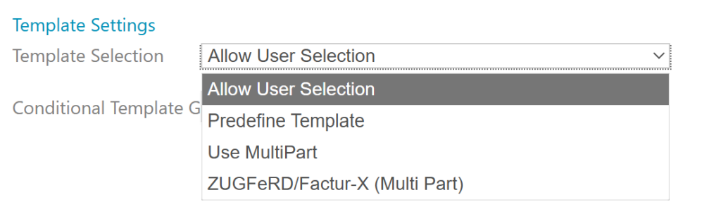 The Template Selection options