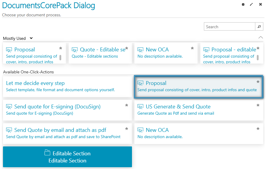 DCP Dialog – available One-Click-Actions