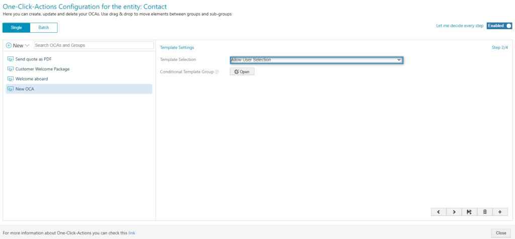 Selecting the Allow User Selection template type