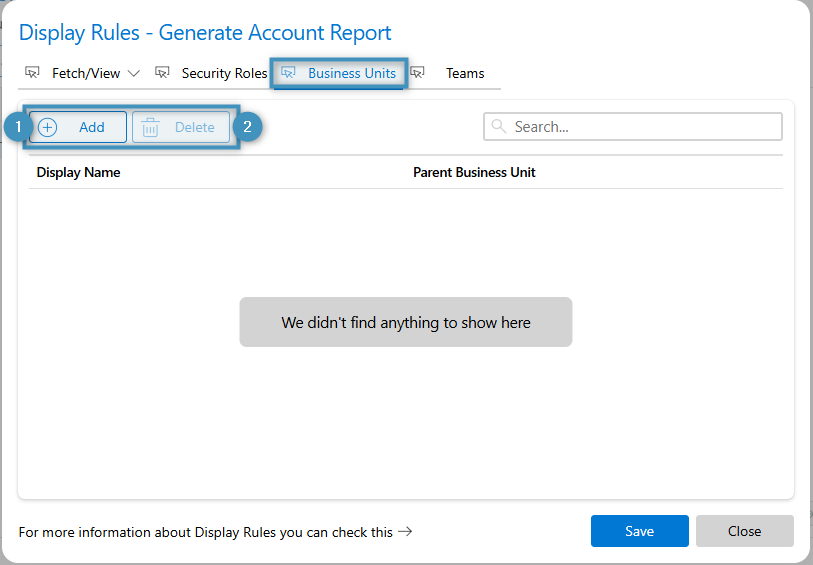 The Business Units tab