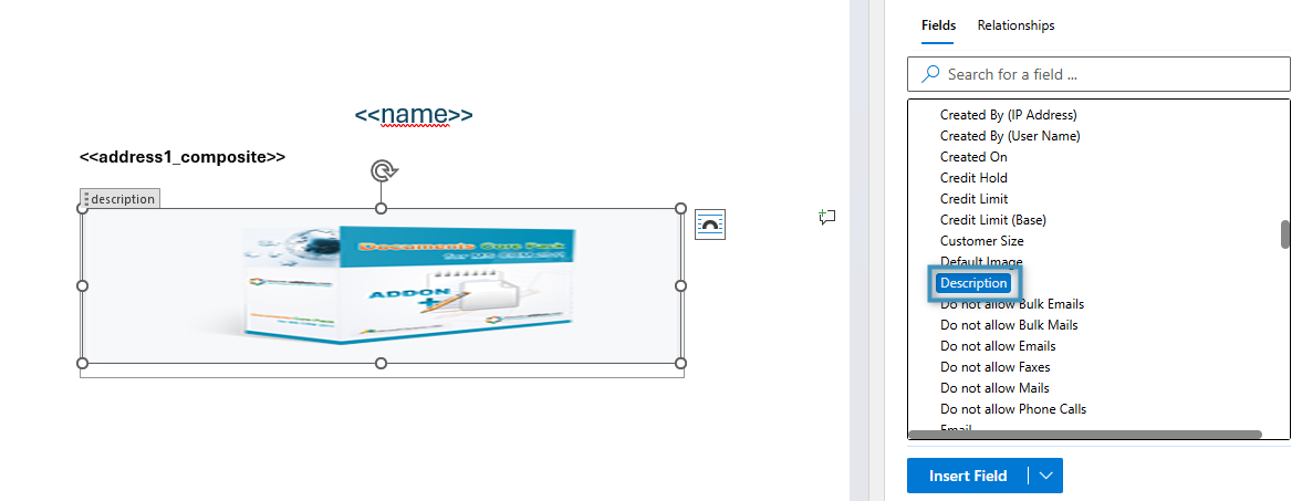 Our URL field inserted as a Picture Link placeholder