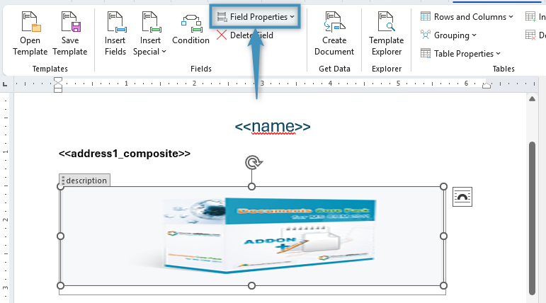 Opening the field properties of our image