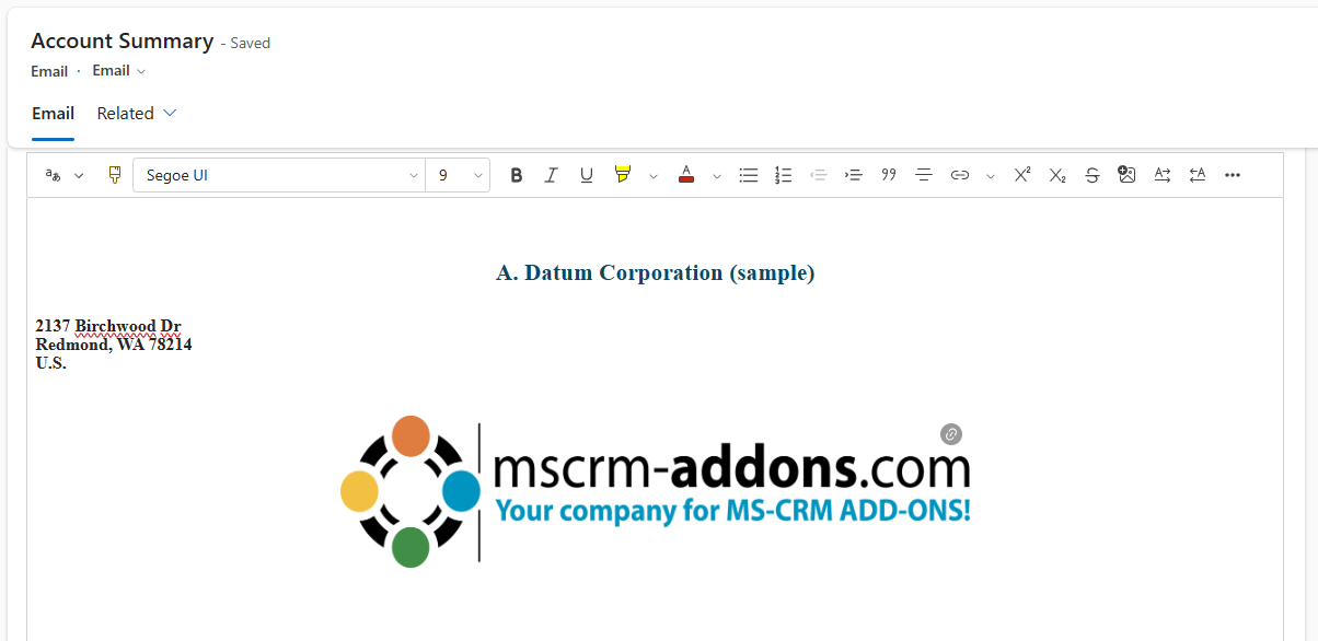 The image displayed in the email body