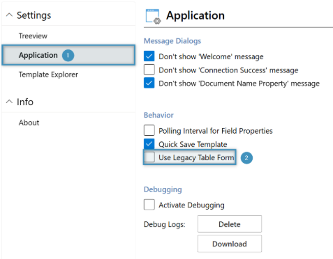 Accessing the New Table Designer in Settings