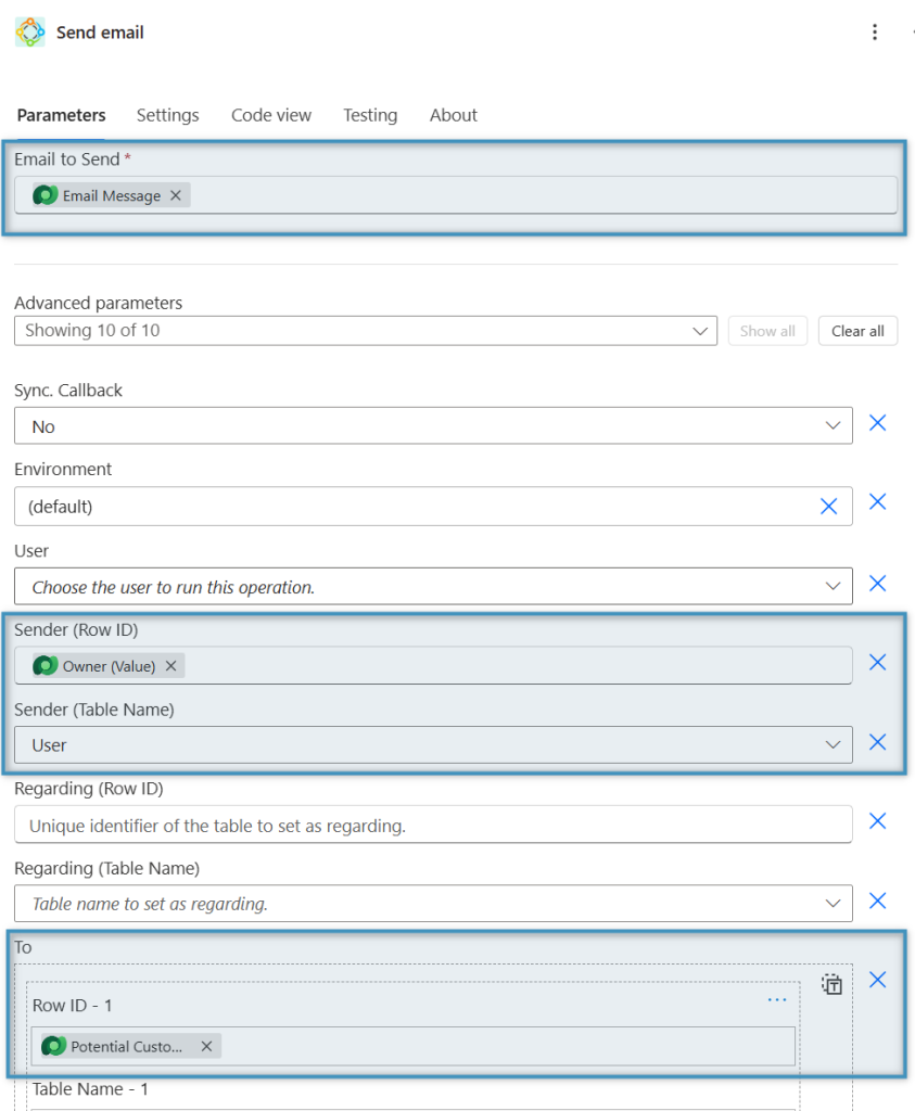 Providing the email information 
