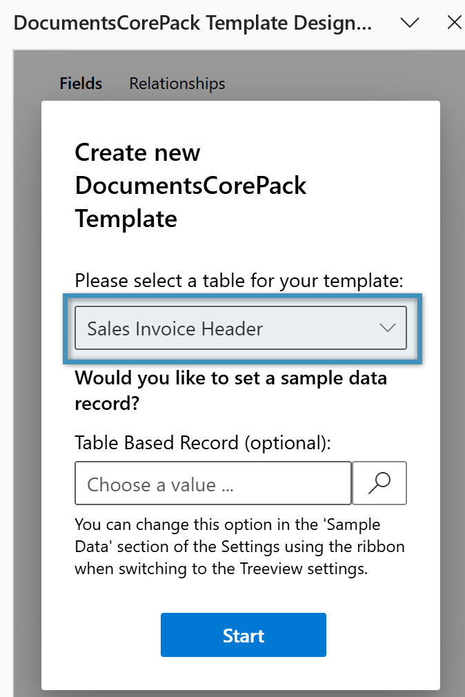 Selecting a table for your template