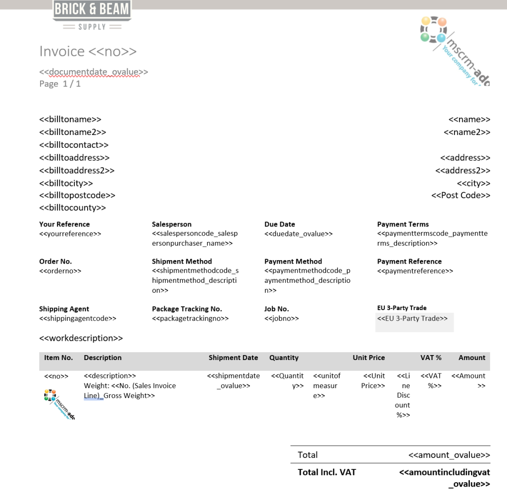 A sales invoice template