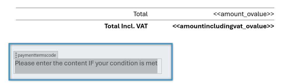 The condition field placeholder in our template