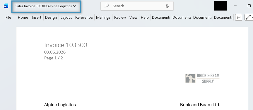 A generated document with a filename based on our defined pattern